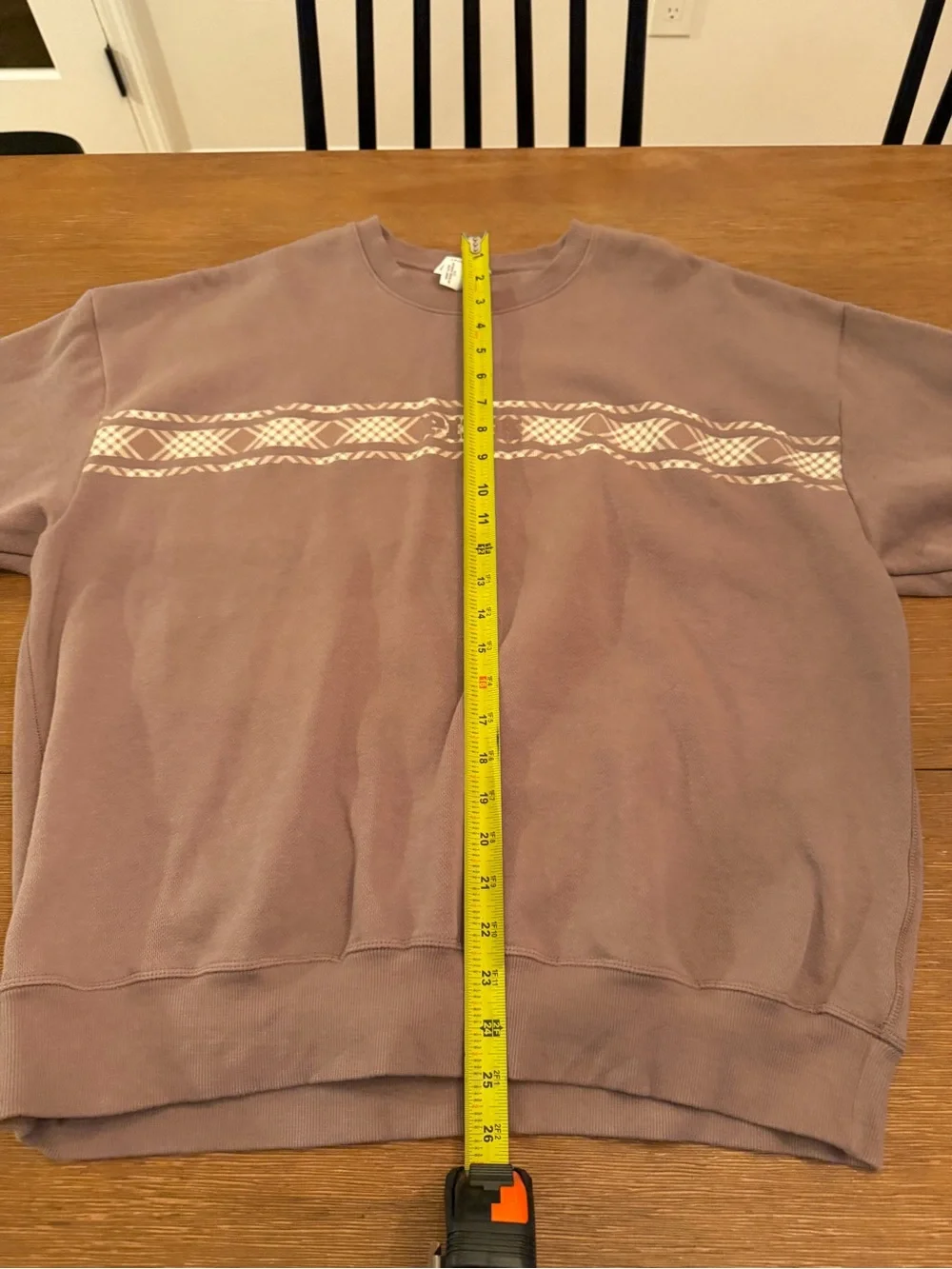 Women’s PINK Crewneck Sweater with Plaid Stripe